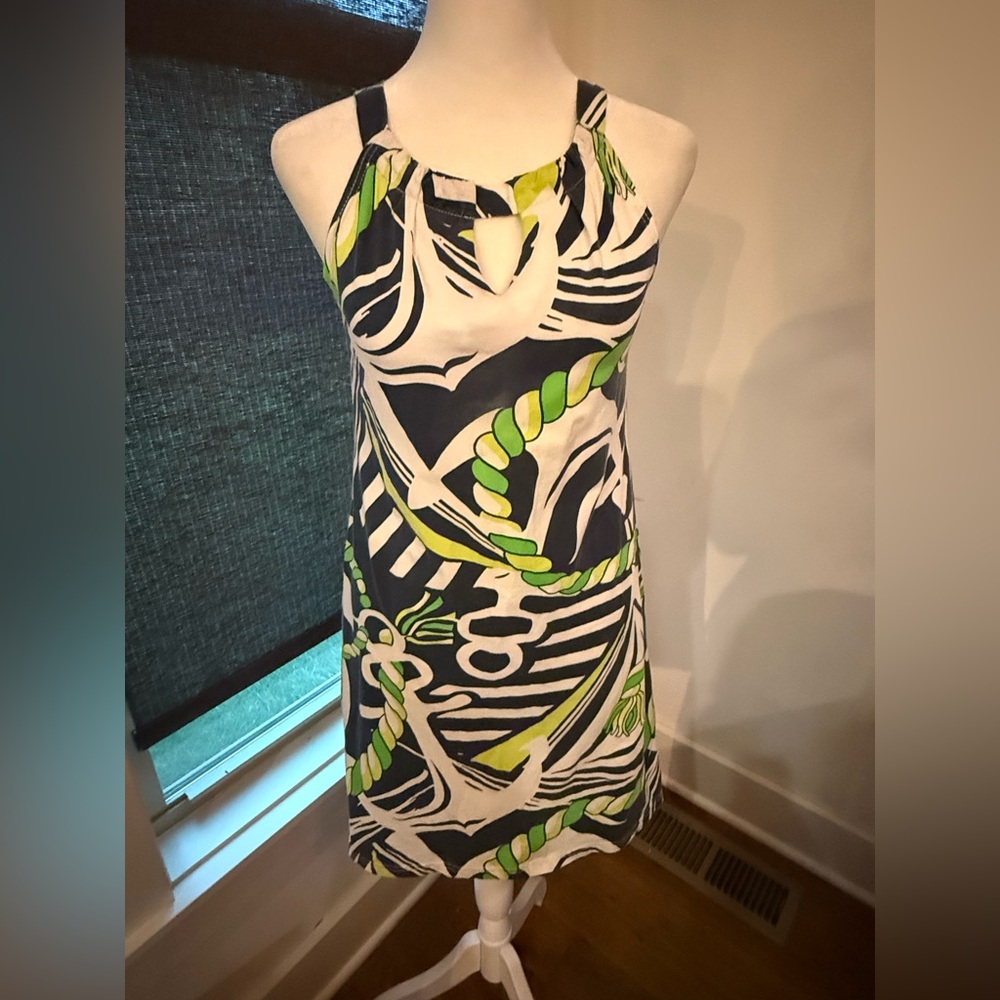 Barbara Gerwit Vintage. Sleeveless Halter Dress. Nautical Rope Print. Small.
